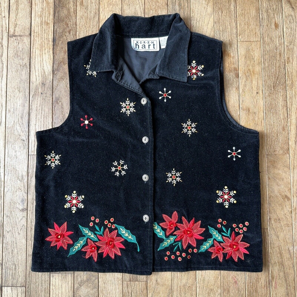 Vintage Keren Hart Women's Christmas‎ Velvet Vest Size M